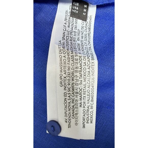 MASSIMO DUTTI Flowy 100% Linen Solid Blue Button Up Shirt Casual Formal Career M - Picture 6 of 7